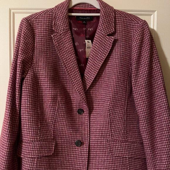 Talbots NWT Maroon Houndstooth Wool Blend Blazer Size 16 - Picture 1 of 5
